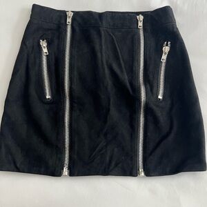SIX CRISP DAYS Black Suede Zipper Mini Skirt